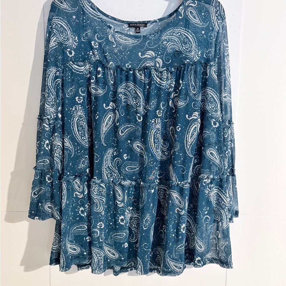 Paisley Print Blue Women's Top